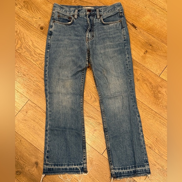 Free People Denim - Women’s Free People Straight Leg Blue Jeans with Raw Hem